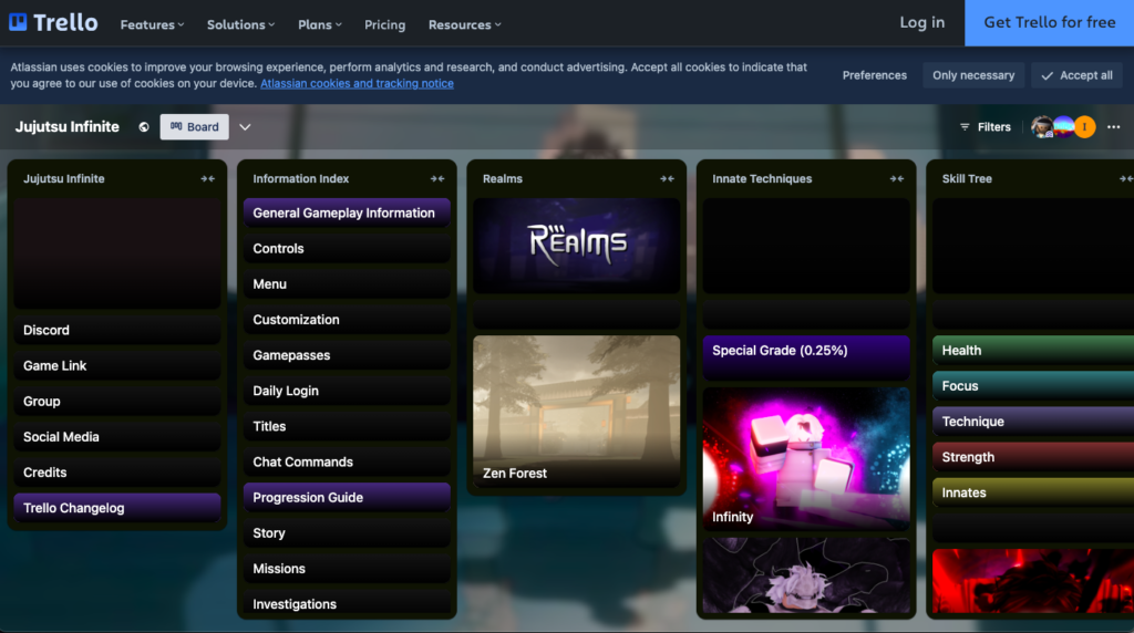 Jujutsu Infinite Trello board