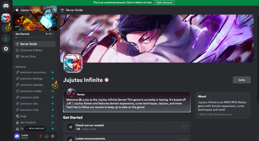 Jujutsu Infinite Discord server